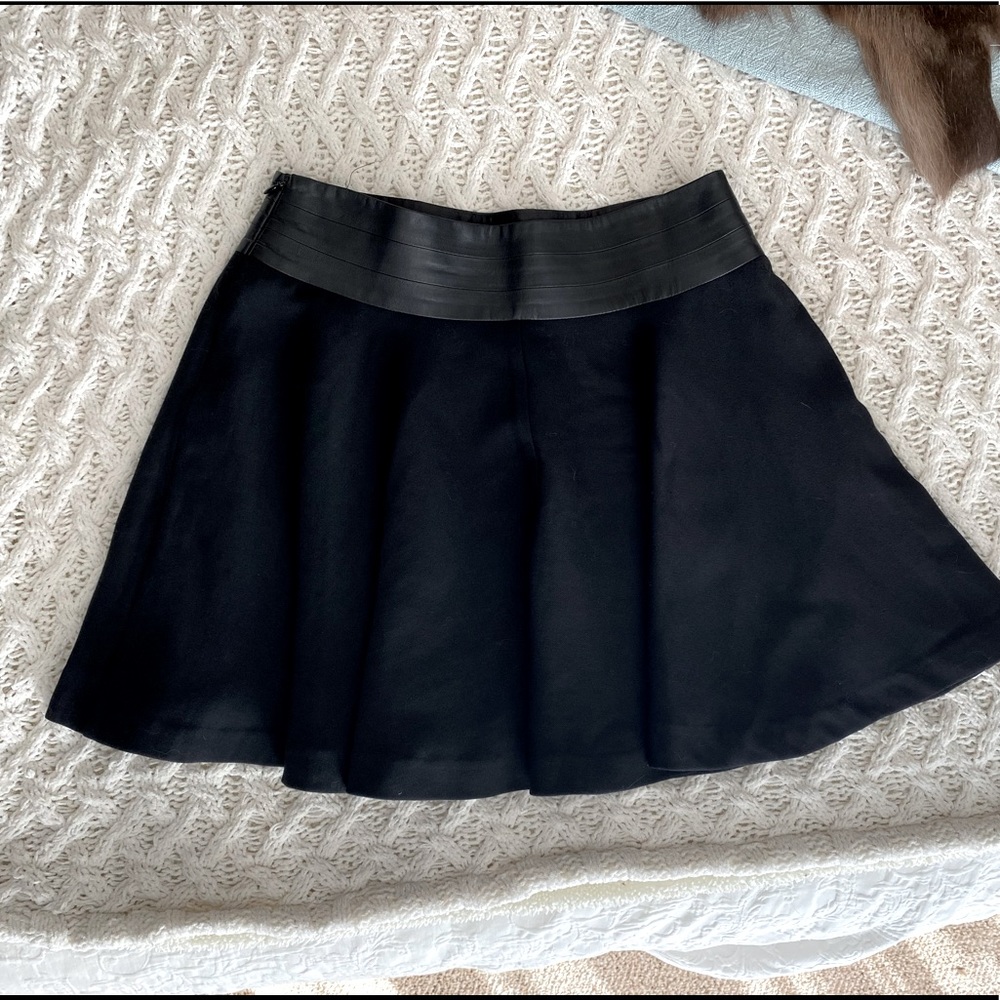 Milly black leather upper flare skirt NWT